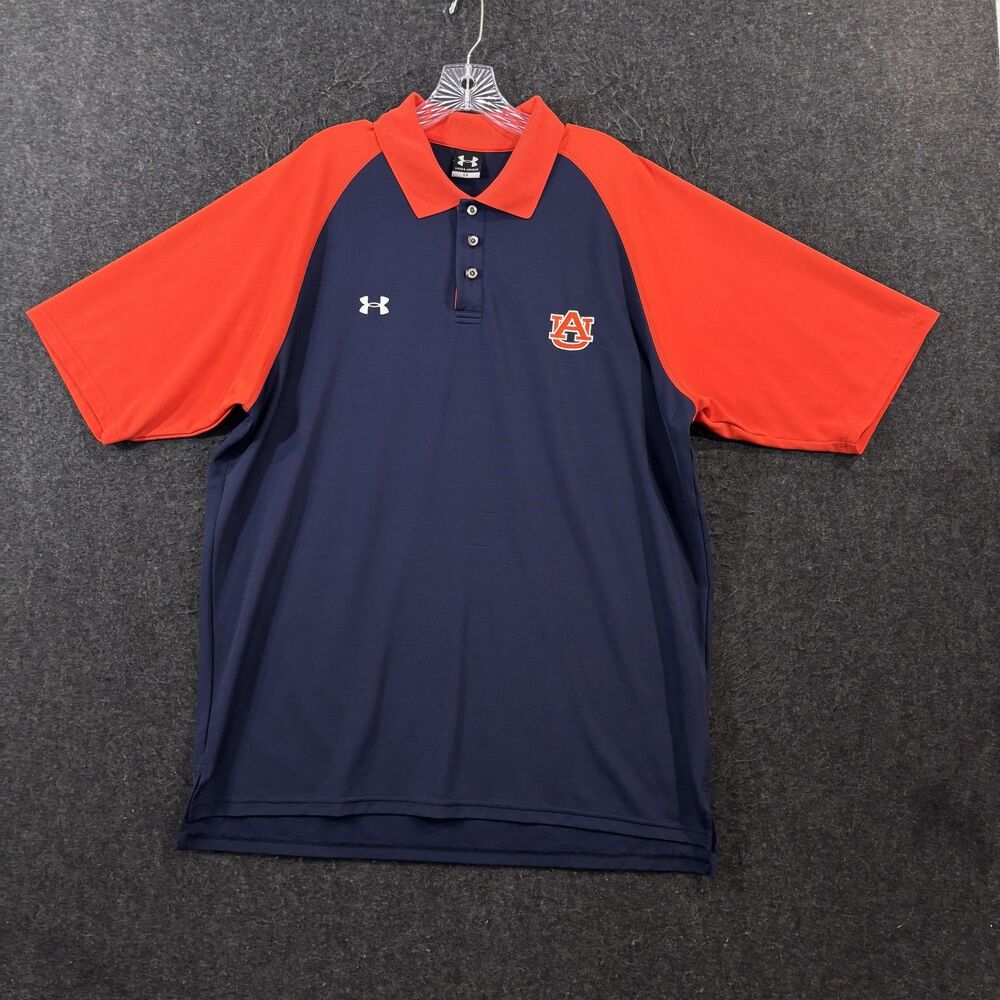 Auburn Tigers Polo Shirt Men's Large Navy Blue Orange Under Armour Wareagle